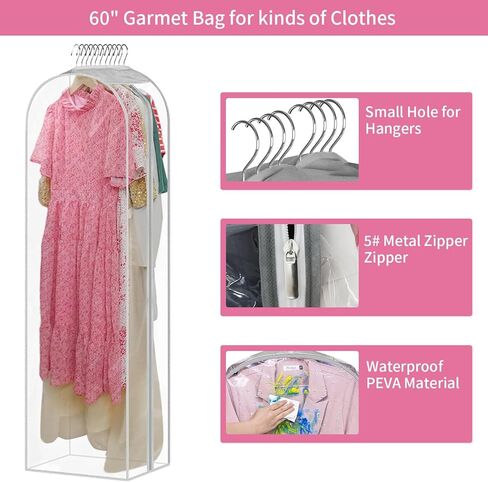Dress Bags for Gowns, 65'' Long Garment Bags for Hanging Clothes, Dress Garment Bag, Dress Cover with Clear Window for Dresses, Coats 3 Pack in Kuwait