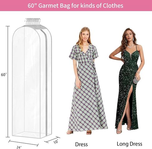 Dress Bags for Gowns, 65'' Long Garment Bags for Hanging Clothes, Dress Garment Bag, Dress Cover with Clear Window for Dresses, Coats 3 Pack in Kuwait