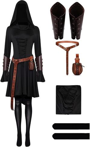 5 Pcs Women Renaissance Hood Dress Set Medieval Costume for Casual Wear Cosplay in Kuwait
