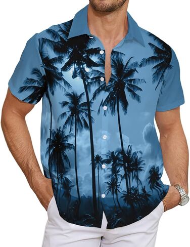 Men's Hawaiian Shirt Short Sleeve - Tropical Floral Button Down in Saudi Arabia