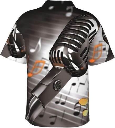 Mens Hawaiian Shirt Microphone with Music Notes Short Sleeve Button Down Tops Summer Beach Shirts Vacation Shirt in Saudi Arabia