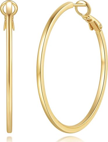 أقراط دائرية من الذهب عيار 14 قيراط للنساء أقراط دائرية كبيرة من الذهب أقراط دائرية بحافة مربعة من الذهب للنساء 14 قيراط أقراط من الذهب أقراط دائرية للنساء 40 مم in Kuwait