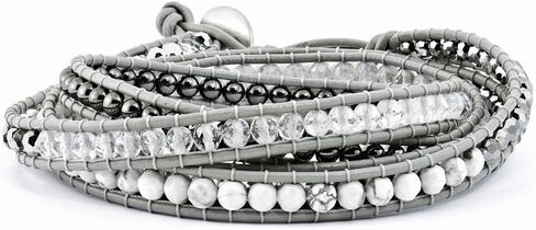 Solid Crystal Hematite White Howlite Bead Leather Multi-Wrap Bracelet in Saudi Arabia