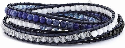 Solid Blue Agate Crystal Sodalite and Leather Multi-Wrap Bracelet in Saudi Arabia