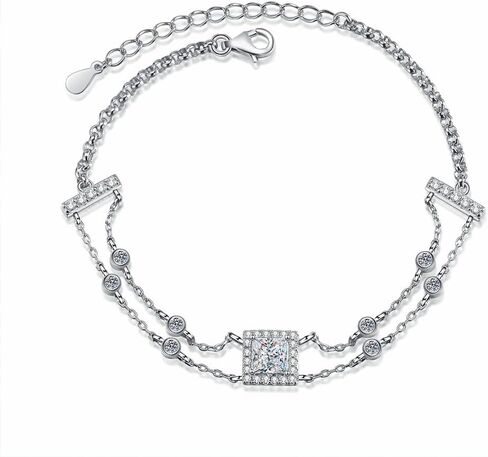14K أبيض الذهب 1CT Princess Cut VVS1 D-Color Blue Diamond سوار تمتد للنساء ، ملحق معصم مزدوج السلسلة الأنيق in Saudi Arabia