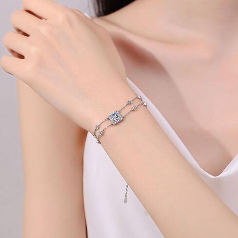 14K أبيض الذهب 1CT Princess Cut VVS1 D-Color Blue Diamond سوار تمتد للنساء ، ملحق معصم مزدوج السلسلة الأنيق in Saudi Arabia