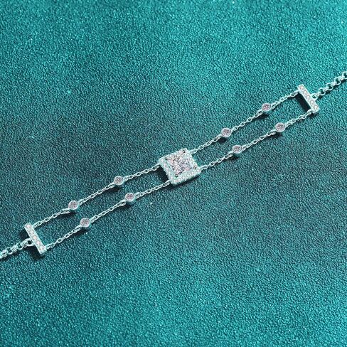 14K أبيض الذهب 1CT Princess Cut VVS1 D-Color Blue Diamond سوار تمتد للنساء ، ملحق معصم مزدوج السلسلة الأنيق in Saudi Arabia