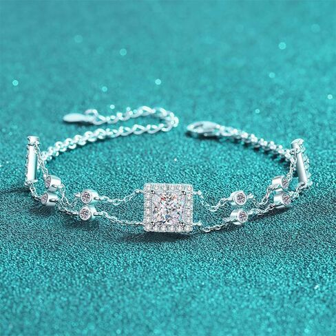 14K أبيض الذهب 1CT Princess Cut VVS1 D-Color Blue Diamond سوار تمتد للنساء ، ملحق معصم مزدوج السلسلة الأنيق in Saudi Arabia