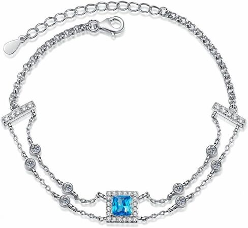 14K White Gold 1ct Princess Cut VVS1 D-color Blue Diamond Stretchable Bracelet for Women, Stylish Double Chain Wrist Accessory in Saudi Arabia