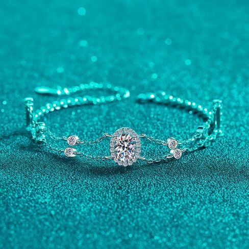 14K Gold Blue Diamond Dience Chain Bracelets ، 1CT Oval Cut VVS2 Diamond Women's Jewelry ، هدية عيد ميلاد مثالية لها in Saudi Arabia