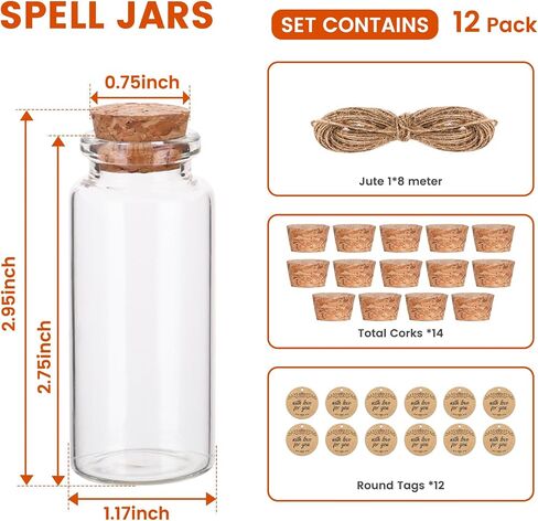 12 PCS 30ML زجاجات زجاجية صغيرة مع سدادات الفلين ، الجرار الزجاجية الصغيرة ، رسالة تمنية الزجاجة للديكور ، تفضل الحفلات ، الحرف الفنية ، مشاريع DIY in Saudi Arabia