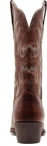 Cowboy Boots for Women Pointed Toe Western Boots Mid Calf Cowgirl Boots Pull On Embroidered Full Grain Leather(PLT203612-Brown) in Kuwait