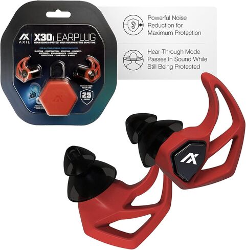 AXIL X30i Noise Reduction Ear Plugs - Black - Hear-Through Mode Hearing Protection for Concerts, Live Events, Shooting, Sports - 25dB Reusable Foam and Silicone Eartips with Carrying Case in Kuwait