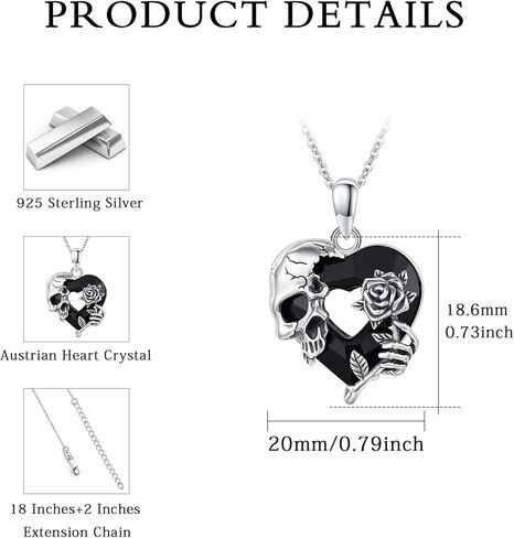 Skull Necklace S925 Sterling Silver Rose Skull Hand Pendant Healing Black Crystal Pendant Gothic Skeleton Necklace Skull Jewelry for Men Women in Kuwait