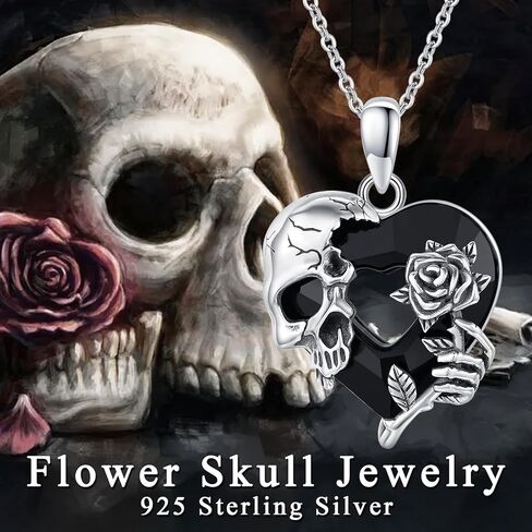 Skull Necklace S925 Sterling Silver Rose Skull Hand Pendant Healing Black Crystal Pendant Gothic Skeleton Necklace Skull Jewelry for Men Women in Kuwait