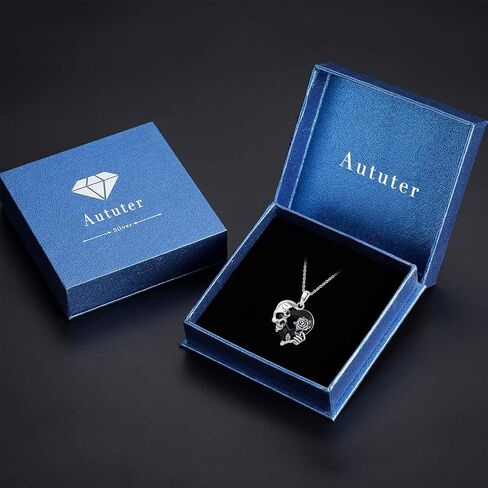 Skull Necklace S925 Sterling Silver Rose Skull Hand Pendant Healing Black Crystal Pendant Gothic Skeleton Necklace Skull Jewelry for Men Women in Kuwait