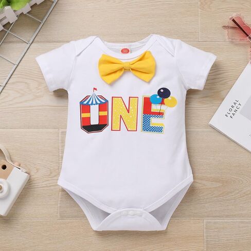 IBTOM CASTLE Circus Carnival First Birthday Outfit Boy Clown Romper Bodysuit Shorts Crown Cake Smash Clothes Set in Saudi Arabia
