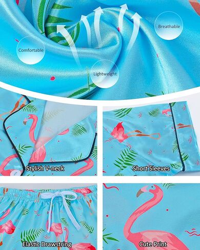 Womens Silk Pajama Sets Short Sleeve Loungewear 2 Pcs Satin Soft Pj Sets Button Down Women's Summer Sleepwear in Kuwait