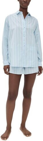 Lunya Women's Airy Cotton Curved Hem Long Sleeve Boxer PJ Set in Saudi Arabia