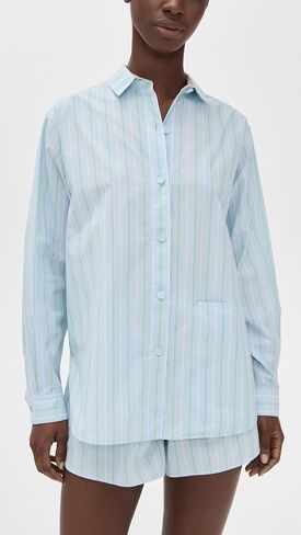 Lunya Women's Airy Cotton Curved Hem Long Sleeve Boxer PJ Set in Saudi Arabia