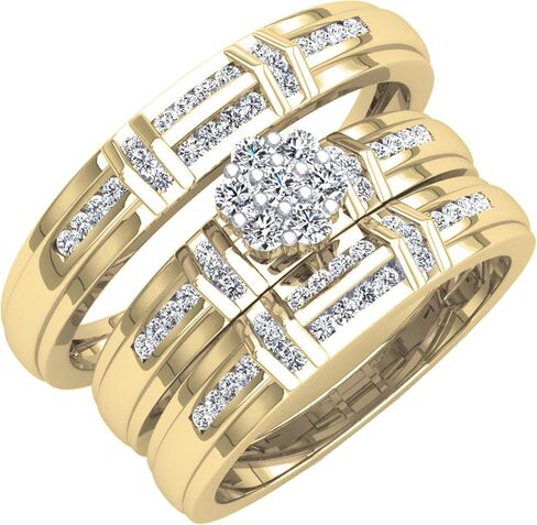 Dazzlingrock Collection 0.50 Carat (ctw) Round White Diamond Unisex Cluster Engagement Trio Ring Set in 14K Solid Gold in Saudi Arabia