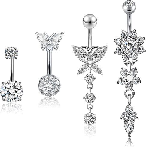 4pcs Belly Button Ring 14g 1.6mm من الفولاذ المقاوم للصدأ حل حلقات البطن الفقر على حلقات السرة ثقب البطن للنساء in Kuwait