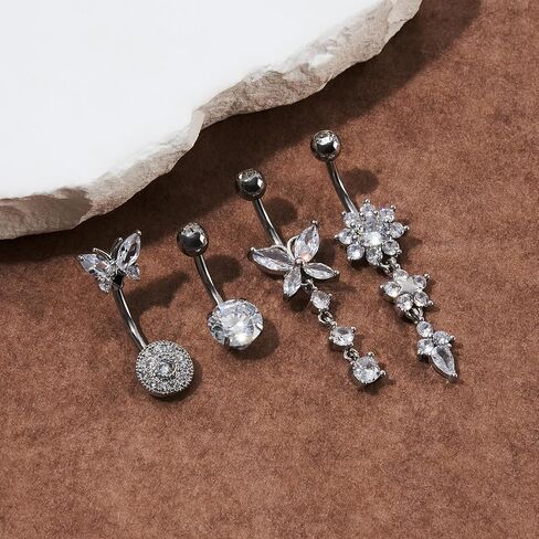 4pcs Belly Button Ring 14g 1.6mm من الفولاذ المقاوم للصدأ حل حلقات البطن الفقر على حلقات السرة ثقب البطن للنساء in Kuwait