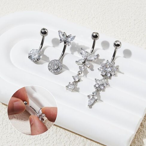 4pcs Belly Button Ring 14g 1.6mm من الفولاذ المقاوم للصدأ حل حلقات البطن الفقر على حلقات السرة ثقب البطن للنساء in Kuwait
