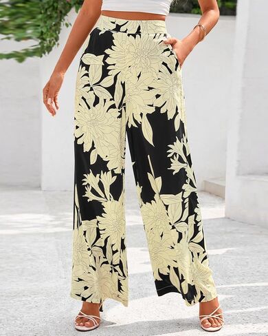 BTFBM Womens Wide Leg Summer Pants 2025 Boho Beach Vacation Weist Pertic Palazzo Pant Pockets in Saudi Arabia
