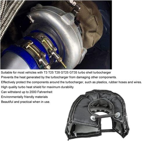توربو تغطية حرارة عالية الأداء واقي الحاجز الحراري لـ T3 T25 T28 GT25 GT35 TurboCharger Black 7x7x3.5in in Saudi Arabia