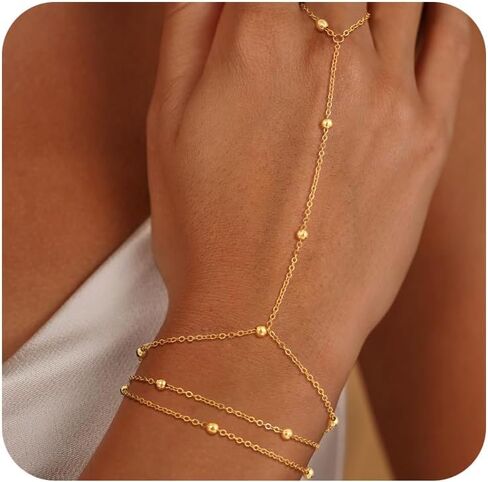 Gold Hand Chain Bracelets for Women Trendy，Dainty 14k Gold Plated Ring Bracelet Hand Chain Non Tarnish Beaded Cubic Zircon Infinity Finger Ring Slave Bracelet Stack Jewelry Gifts for Women in Kuwait