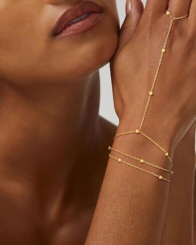 Gold Hand Chain Bracelets for Women Trendy，Dainty 14k Gold Plated Ring Bracelet Hand Chain Non Tarnish Beaded Cubic Zircon Infinity Finger Ring Slave Bracelet Stack Jewelry Gifts for Women in Kuwait