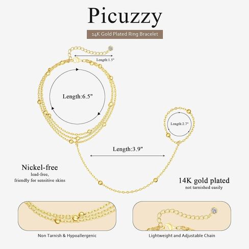 Gold Hand Chain Bracelets for Women Trendy，Dainty 14k Gold Plated Ring Bracelet Hand Chain Non Tarnish Beaded Cubic Zircon Infinity Finger Ring Slave Bracelet Stack Jewelry Gifts for Women in Kuwait
