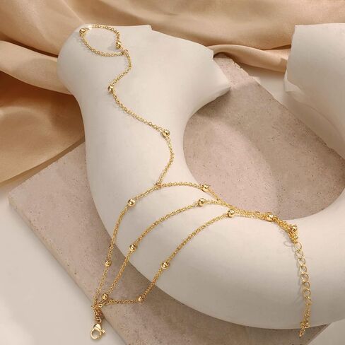 Gold Hand Chain Bracelets for Women Trendy，Dainty 14k Gold Plated Ring Bracelet Hand Chain Non Tarnish Beaded Cubic Zircon Infinity Finger Ring Slave Bracelet Stack Jewelry Gifts for Women in Kuwait