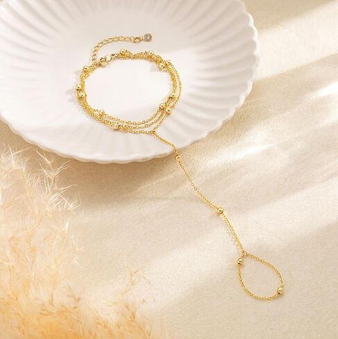 Gold Hand Chain Bracelets for Women Trendy，Dainty 14k Gold Plated Ring Bracelet Hand Chain Non Tarnish Beaded Cubic Zircon Infinity Finger Ring Slave Bracelet Stack Jewelry Gifts for Women in Kuwait