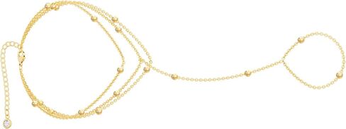 Gold Hand Chain Bracelets for Women Trendy，Dainty 14k Gold Plated Ring Bracelet Hand Chain Non Tarnish Beaded Cubic Zircon Infinity Finger Ring Slave Bracelet Stack Jewelry Gifts for Women in Kuwait