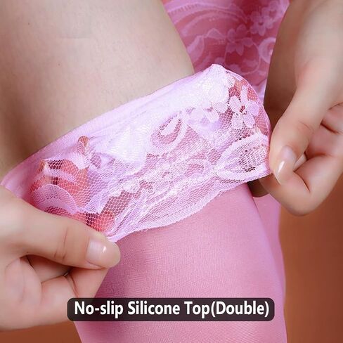 CHIDRA Women's Plus Size Silicone Lace Top Thigh High Stockings Stay Up Silky Semi Sheer Pantyhose for 130-220 lbs in Kuwait