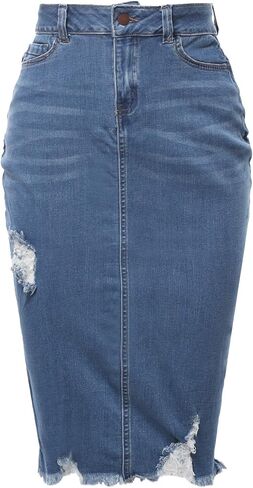 A2Y Women's Slim Fit Rayon Knee Length Unhem Back Slit Denim Jean Pencil Skirt in Kuwait