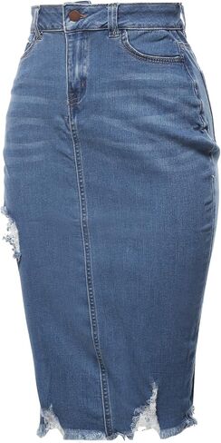 A2Y Women's Slim Fit Rayon Knee Length Unhem Back Slit Denim Jean Pencil Skirt in Kuwait