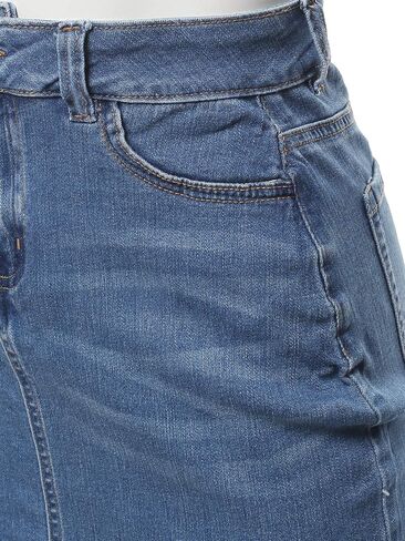 A2Y Women's Slim Fit Rayon Knee Length Unhem Back Slit Denim Jean Pencil Skirt in Kuwait