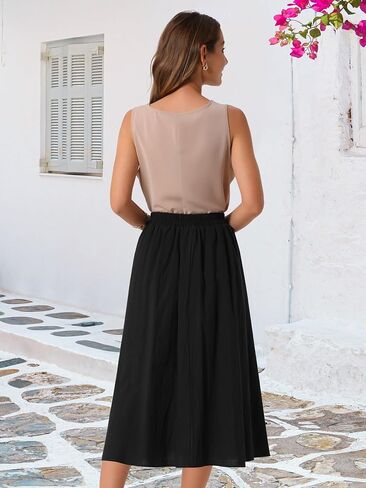 SETA T WIND'S MIDI SKIRT مرنة الخصر خط تنانير غير رسمية تتأرجح تنورة صيفية طويلة مع جيوب in Kuwait