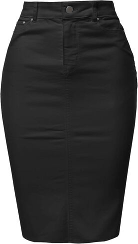 A2Y Women's Slim Fit Rayon Knee Length Unhem Back Slit Denim Jean Pencil Skirt in Kuwait