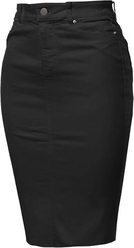 A2Y Women's Slim Fit Rayon Knee Length Unhem Back Slit Denim Jean Pencil Skirt in Kuwait