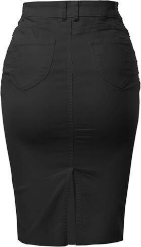 A2Y Women's Slim Fit Rayon Knee Length Unhem Back Slit Denim Jean Pencil Skirt in Kuwait
