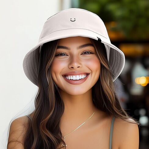 Dalix Lil Smile Cotton Bucket Hat Lightweight Outdoor Travel Beach Everyday Womens in Kuwait