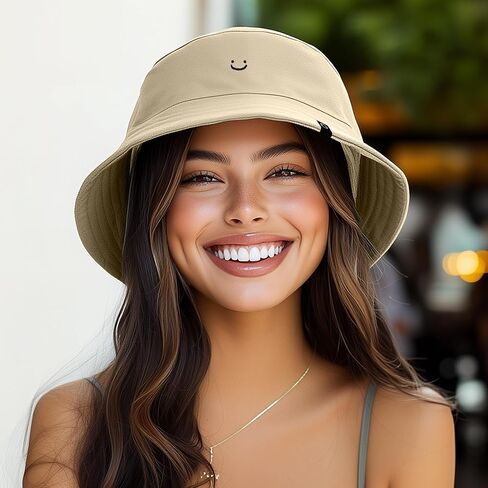 Dalix Lil Smile Cotton Bucket Hat Lightweight Outdoor Travel Beach Everyday Womens in Kuwait