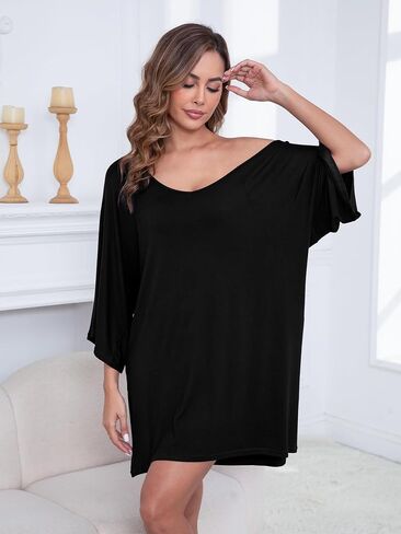 3 Pack Nightgowns for Women Soft Sleep Shirt Flare Short Sleeve Sleepwear Pleated Loungewear in Kuwait
