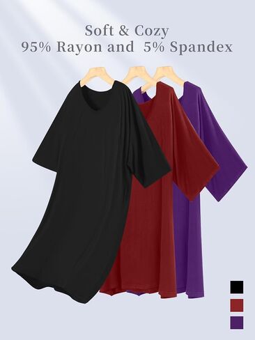 3 Pack Nightgowns for Women Soft Sleep Shirt Flare Short Sleeve Sleepwear Pleated Loungewear in Kuwait