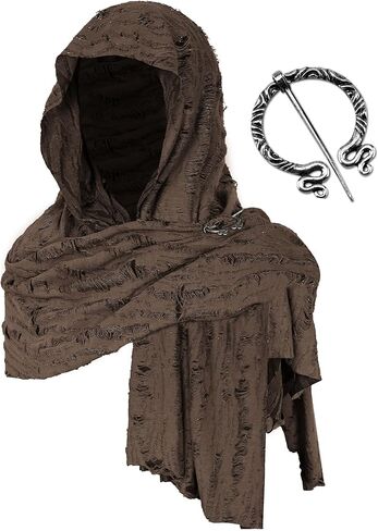 Cosrea Cloak with Hood Desert Wasteland Shawl Hooded with Viking Brooch Medieval Cowl Renaissance Cloak Accessories in Kuwait
