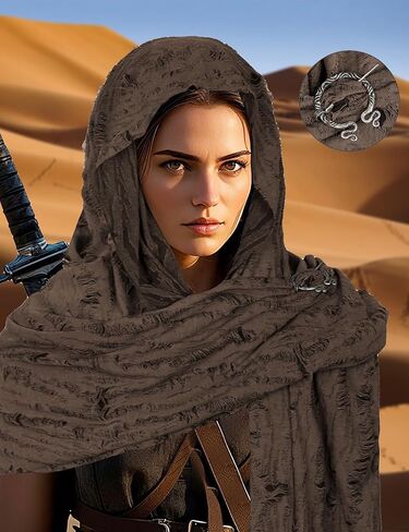 Cosrea Cloak with Hood Desert Wasteland Shawl Hooded with Viking Brooch Medieval Cowl Renaissance Cloak Accessories in Kuwait